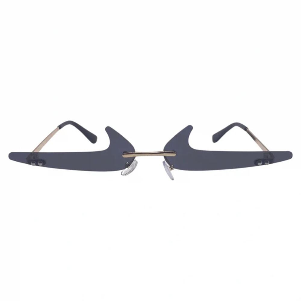 6170 | Black Backward Checkmark Novelty Rimless Sunglasses